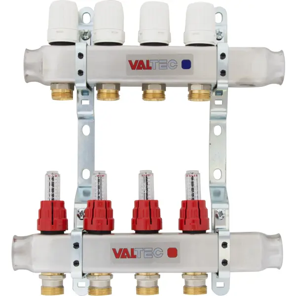 Коллекторная группа Valtec со встроенными расходомерами 1"х3/4" 4 выхода евроконус VTc.586.EMNX.0604