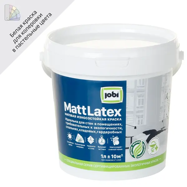Краска для стен и потолков Jobi «Mattlatex» база А 1 л