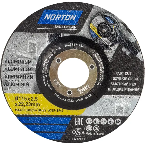 Диск отрезной по цветному металлу Norton 115x22.2x2.5 мм