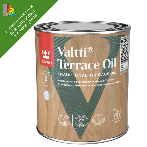 Масло для террас и садовой мебели Tikkurila Valtti Terrace Oil База ЕС бесцветное 0.9 л