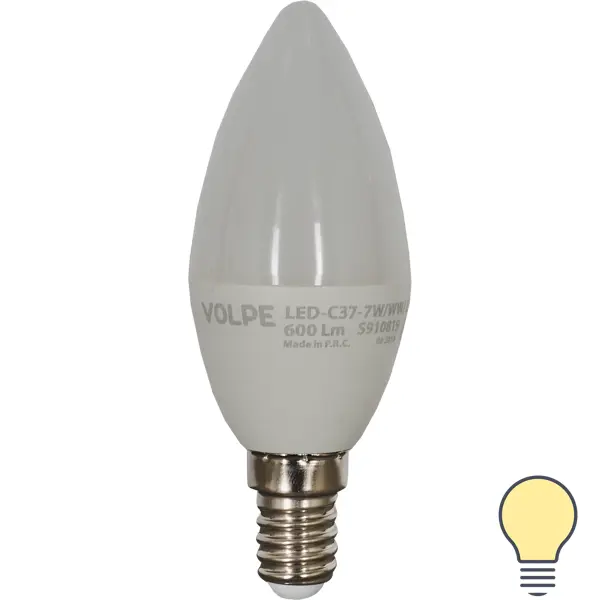 Лампа светодиодная Volpe Norma E14 220 В 7 Вт свеча 600 лм, тёплый белый свет