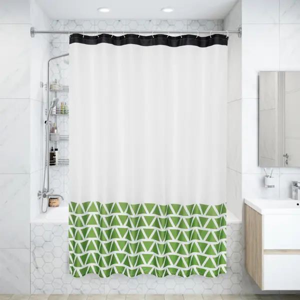 Штора для ванной Vidage Валенди с люверсами 180x200 см полиэстер цвет белый/зеленый
