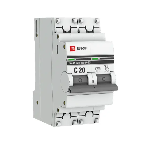 Автоматический выключатель EKF ВА47-63 2P C20 A 4.5 кА