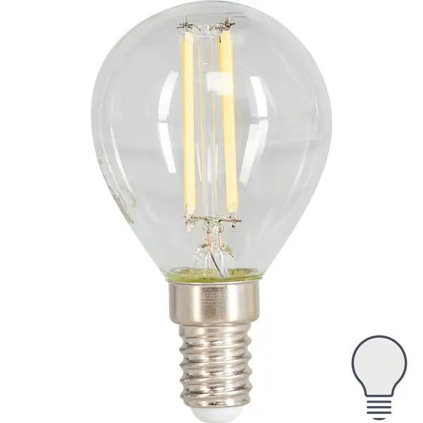 Лампа светодиодная филаментная Osram E14 220 В 5 Вт шар прозрачная 520 лм белый свет, для диммера