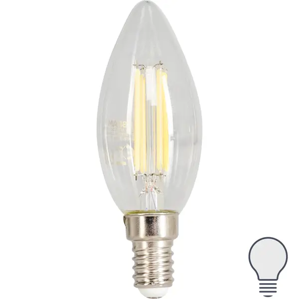 Лампа светодиодная филаментная Osram E14 220 В 5 Вт свеча прозрачная 520 лм белый свет, для диммера
