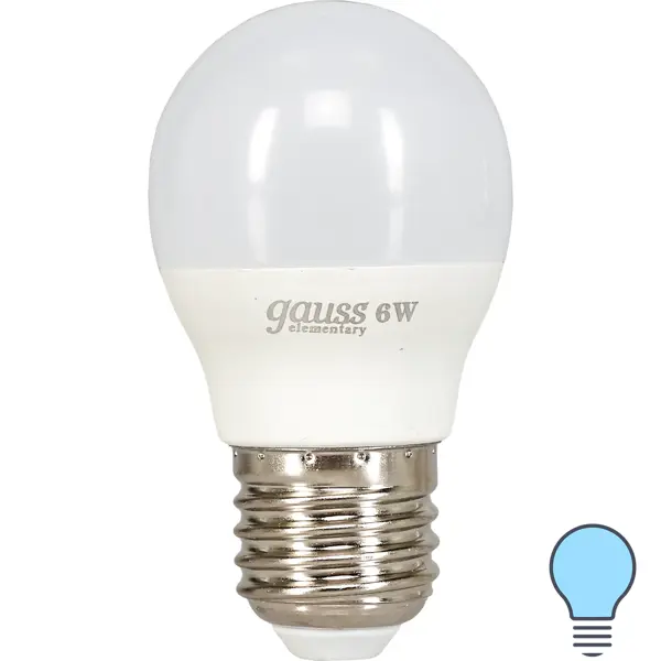 Лампа светодиодная Gauss E27 6 Вт шар матовый 470 лм, холодный белый свет