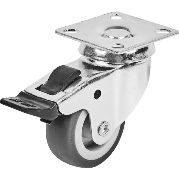 Колесо для оборудования поворотное Standers с тормозом для твёрдого пола 50 мм нагрузка до 40 кг цвет серый