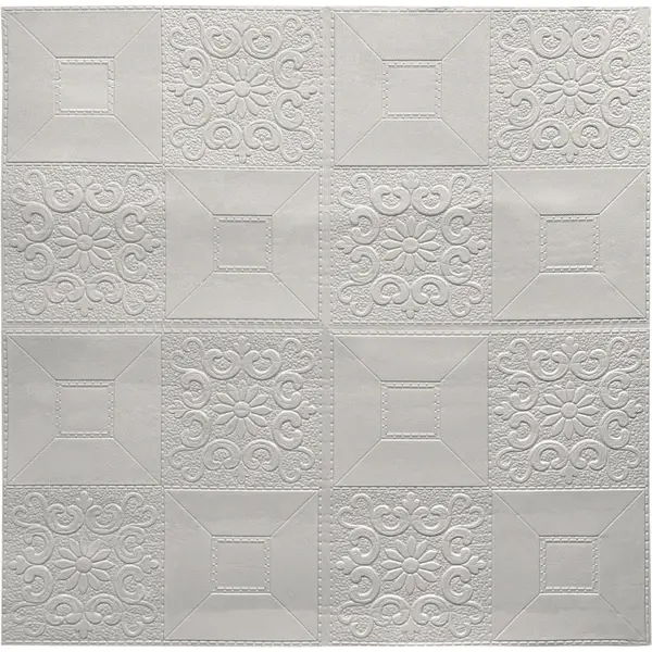 Листовая панель ПВХ мягкая 3D Белая плитка с узорами 700x700x4 мм 0.539 м?