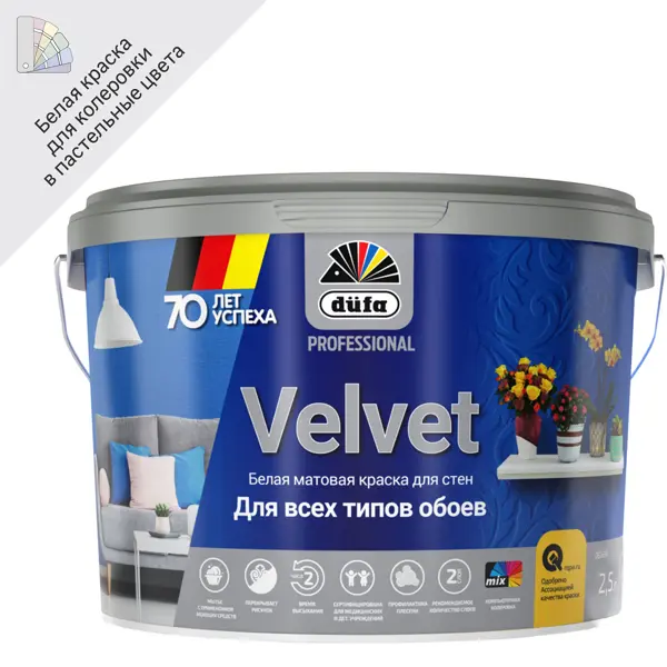 Краска для обоев Dufa Pro Velvet база 1 2.5 л цвет белый