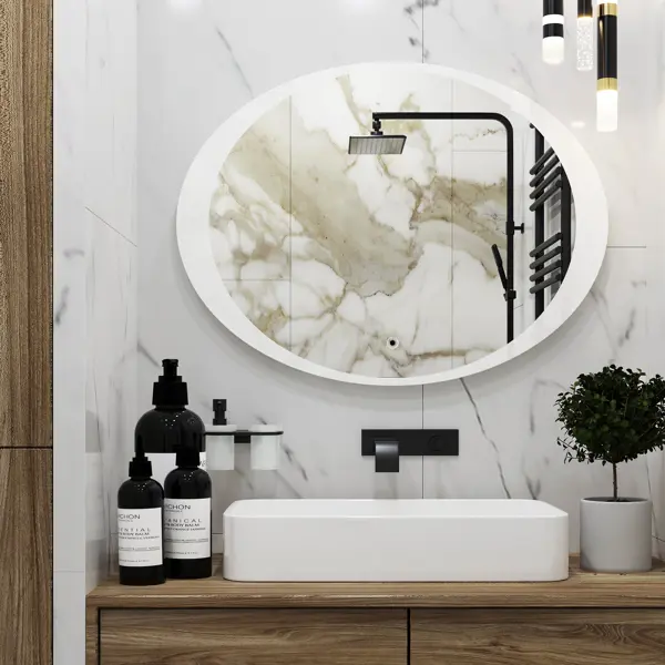 Зеркало для ванной Omega Glass Кан SD66 с подсветкой 80x60 см овальное