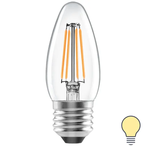 Лампа светодиодная Lexman E27 220-240 В 5 Вт свеча прозрачная 600 лм теплый белый свет