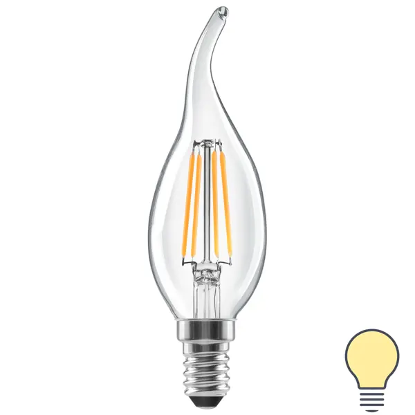 Лампа светодиодная Lexman E14 220-240 В 6 Вт свеча на ветру прозрачная 750 лм теплый белый свет