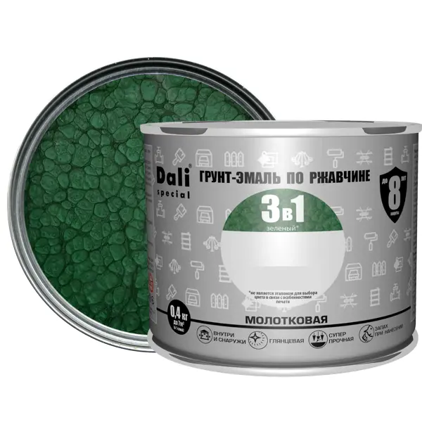 Грунт-эмаль по ржавчине 3 в 1 Dali Special молотковая цвет зелёный 0.4 кг