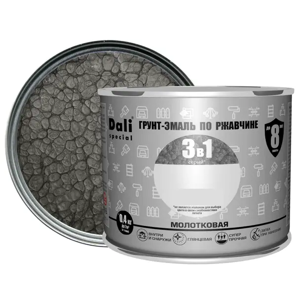 Грунт-эмаль по ржавчине 3 в 1 Dali Special молотковая цвет серый 0.4 кг