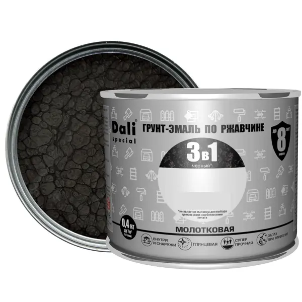 Грунт-эмаль по ржавчине 3 в 1 Dali Special молотковая цвет чёрный 0.4 кг