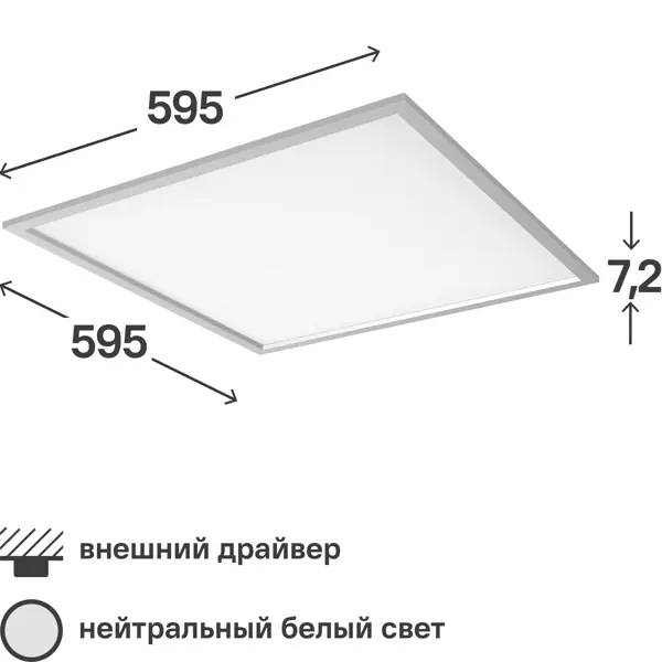 Панель светодиодная Gauss ультратонкая с драйвером 36 Вт 595x595 мм нейтральный белый свет