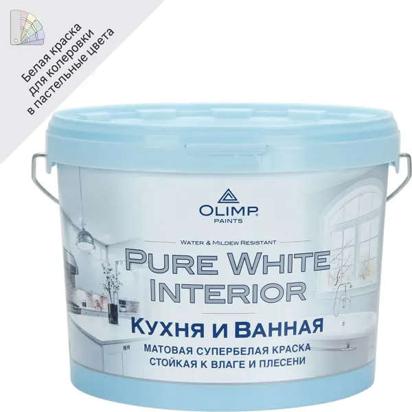 Краска для кухонь и ванных комнат Husky Olimp акриловая цвет белый база А 9 л
