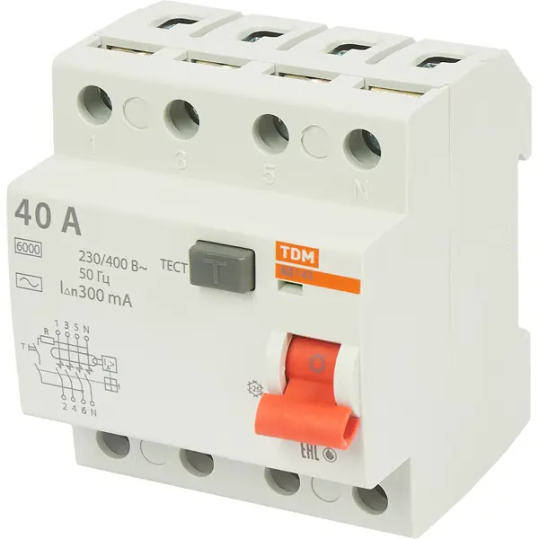 УЗО Tdm Electric ВД1-63 4P 40 A 300 мА 4.5 кА AC SQ0203-0037