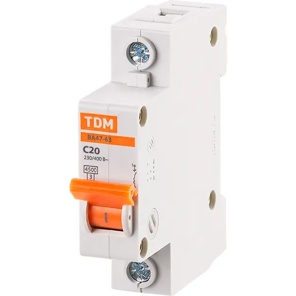 Автоматический выключатель TDM Electric ВА47-63 1P C20 А 4.5 кА SQ0218-0004
