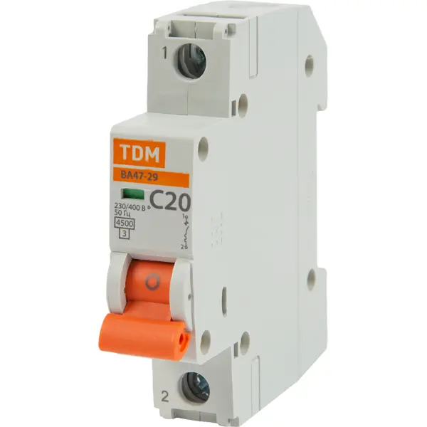 Автоматический выключатель TDM Electric ВА47-29 1P C20 А 4.5 кА SQ0206-0075