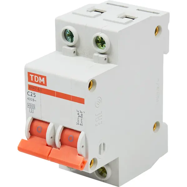 Автоматический выключатель TDM Electric ВА47-63 2P C25 А 4.5 кА SQ0218-0012