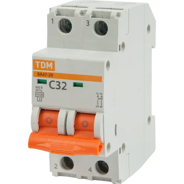 Автоматический выключатель TDM Electric ВА47-29 2P C32 А 4.5 кА SQ0206-0096