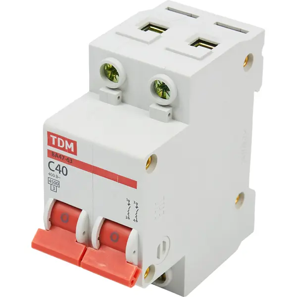 Автоматический выключатель TDM Electric ВА47-63 2P C40 А 4.5 кА SQ0218-0014