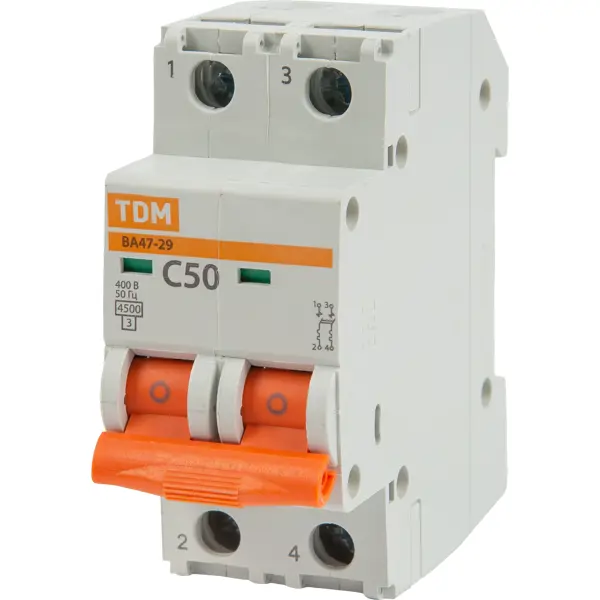 Автоматический выключатель TDM Electric ВА47-29 2P C50 А 4.5 кА SQ0206-0098