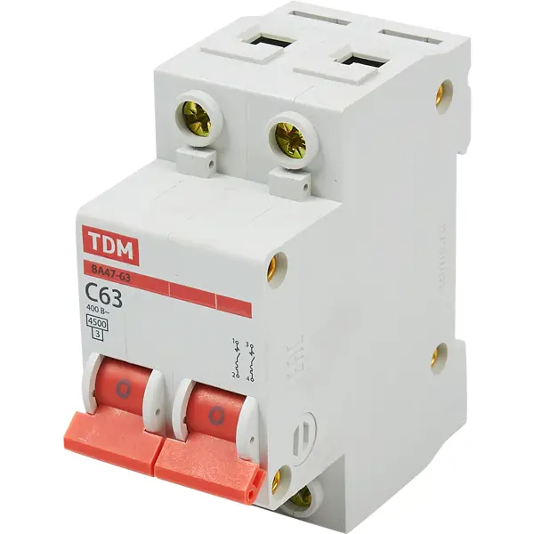 Автоматический выключатель TDM Electric ВА47-63 2P C63 А 4.5 кА SQ0218-0016