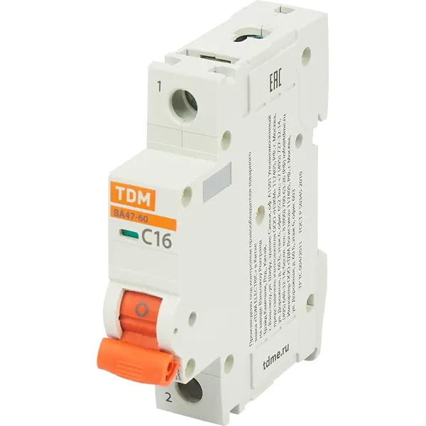 Автоматический выключатель TDM Electric ВА47-60 1P C16 А 6 кА SQ0223-0077