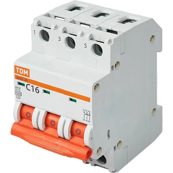 Автоматический выключатель TDM Electric ВА47-29 3P C16 А 4.5 кА SQ0206-0109
