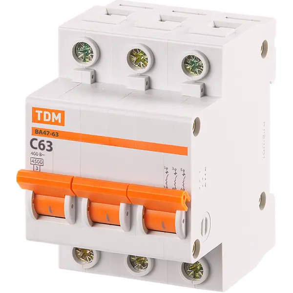 Автоматический выключатель TDM Electric ВА47-63 3P C63 А 4.5 кА SQ0218-0025