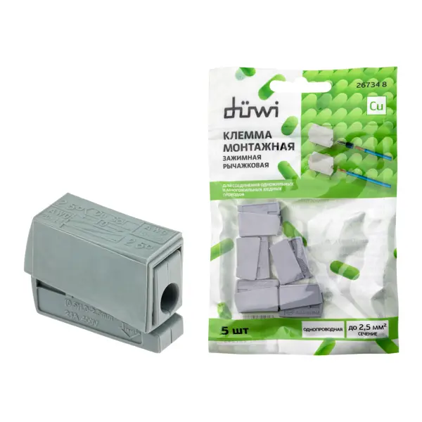 Клеммы соединительные для осветительного оборудования Duwi СМК 224-112 1-проводные 0,5-2,5мм? серые 5 шт 26734 8