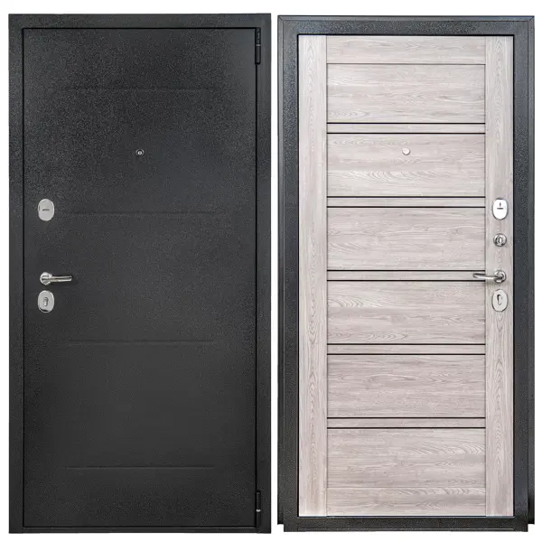 Дверь входная металлическая Порта Р-2 Дуб европейский 880 мм правая цвет серый/ антик серебро