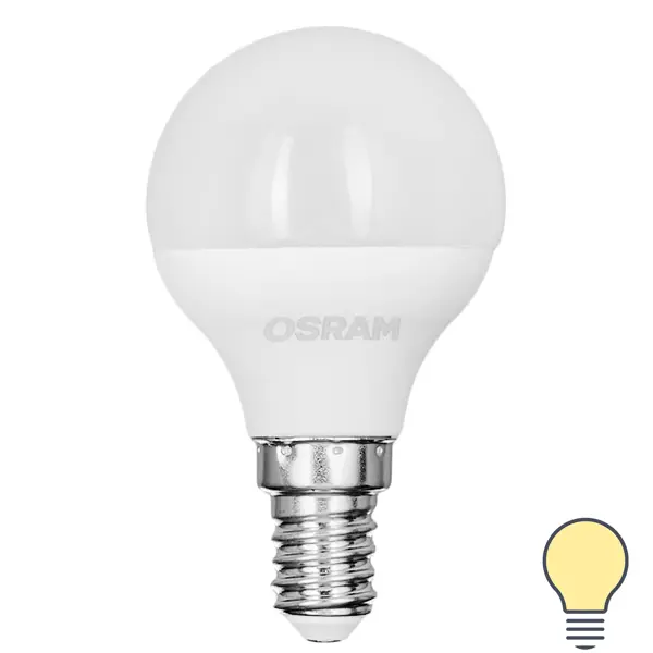 Лампа светодиодная Osram шар 7Вт 600Лм E14 теплый белый свет