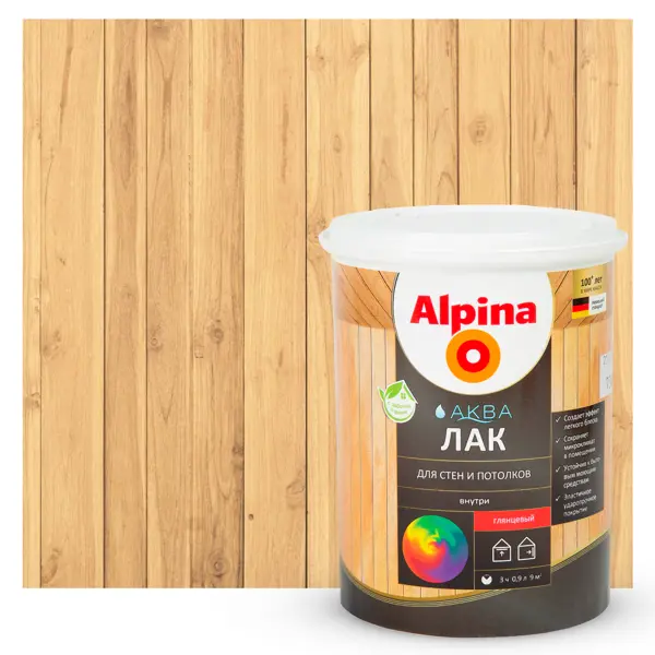 Лак для стен акриловый Alpina Аква-лак цвет прозрачный глянцевый 0.9 л