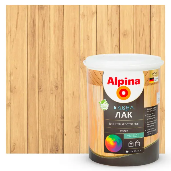 Лак для стен акриловый Alpina Аква-лак цвет прозрачный полуматовый 0.9 л
