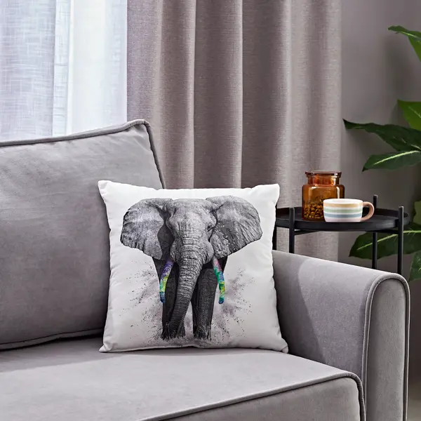 Подушка декоративная Слон 40x40 см цвет черно-белый