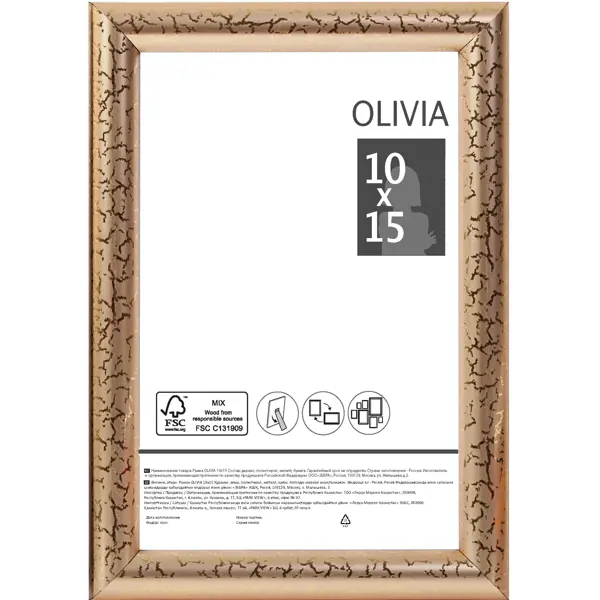 Рамка Olivia, 10x15 см, пластик, цвет золото