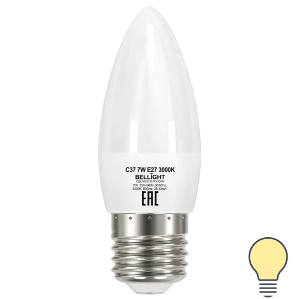 Лампа светодиодная Bellight E27 220-240 В 7 Вт свеча 600 лм теплый белый цвет света