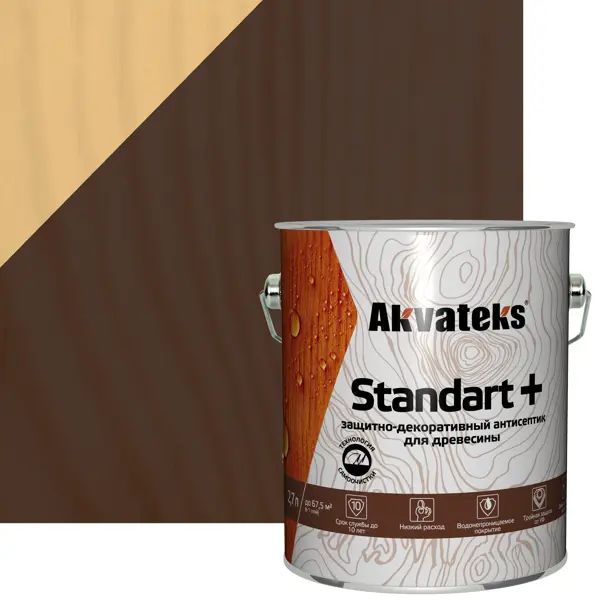 Антисептик защитно-декоративный Akvateks Standart полуматовый орех 2.7 л