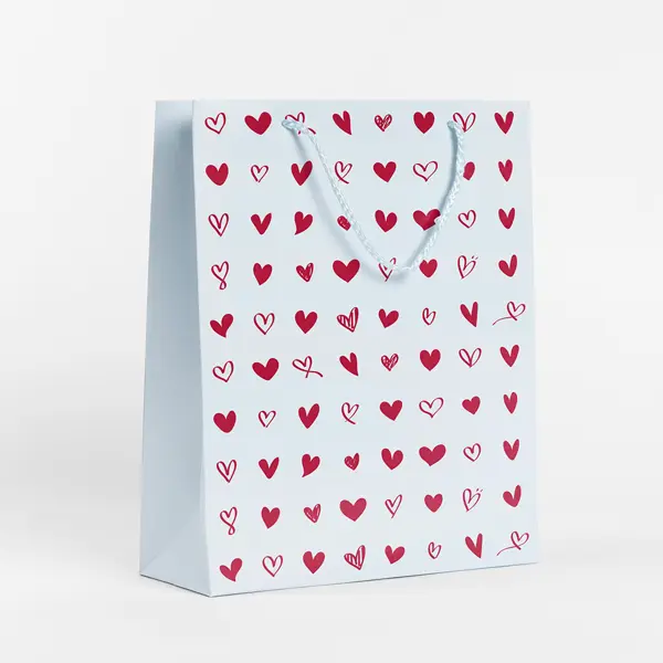 Пакет подарочный Сердечки 25.5x36 см цвет белый, красный