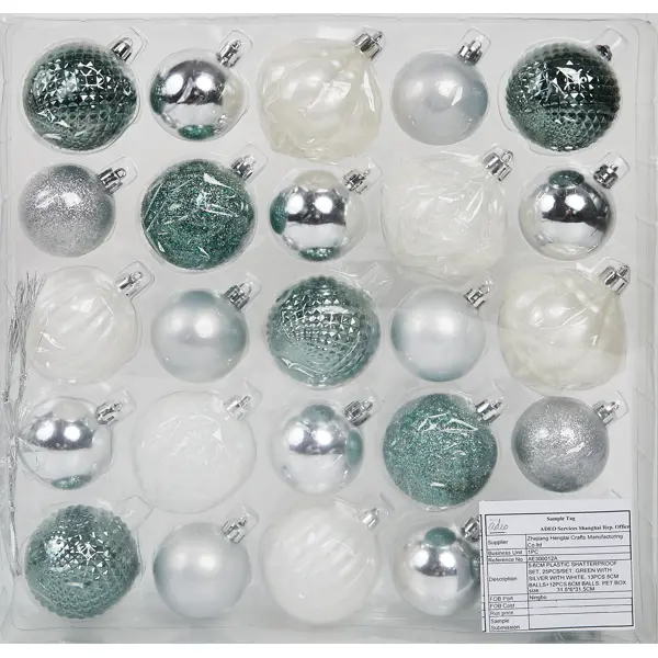 Набор новогодних шаров Christmas ?5-6 см полистирол цвет белый, зеленый, серебристый 25 шт.