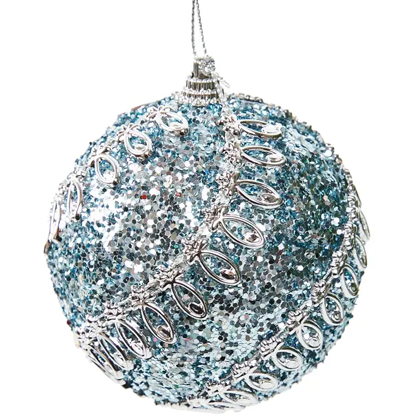 Елочное украшение Шар с узором из блесток Christmas ?8 см цвет синий