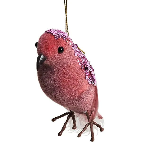 Елочная игрушка Птица 11x5 цвет розовый
