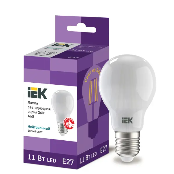 Лампа светодиодная IEK E27 175-250 В 11 Вт груша матовая 1265 лм нейтральный белый свет