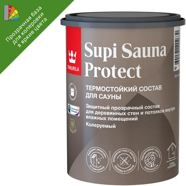 Защитный состав для стен в сауне Tikkurila Sauna Protect База EP бесцветный полуматовый 0.9 л