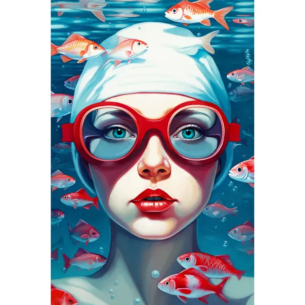 Картина на холсте Постер-лайн Девушка с рыбами 40x60 см