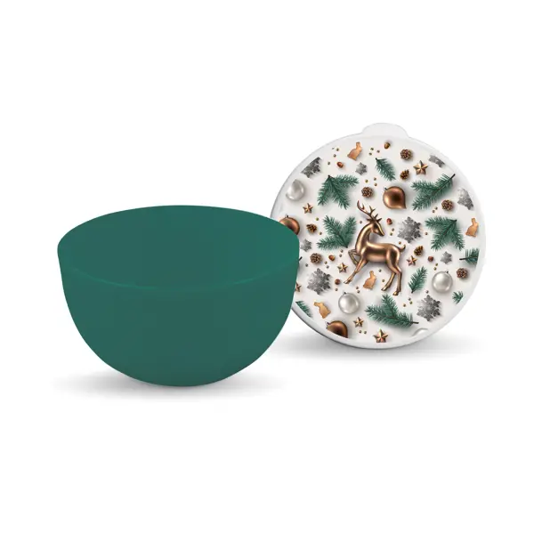 Миска 3000 мл 22.3x11 см "Новогодний олень" круглая пластик цвет бело-зеленый