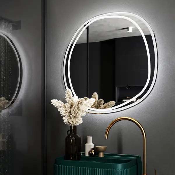 Зеркало для ванной Omega Glass Порто SD40 с подсветкой 73x73 см ассиметричное